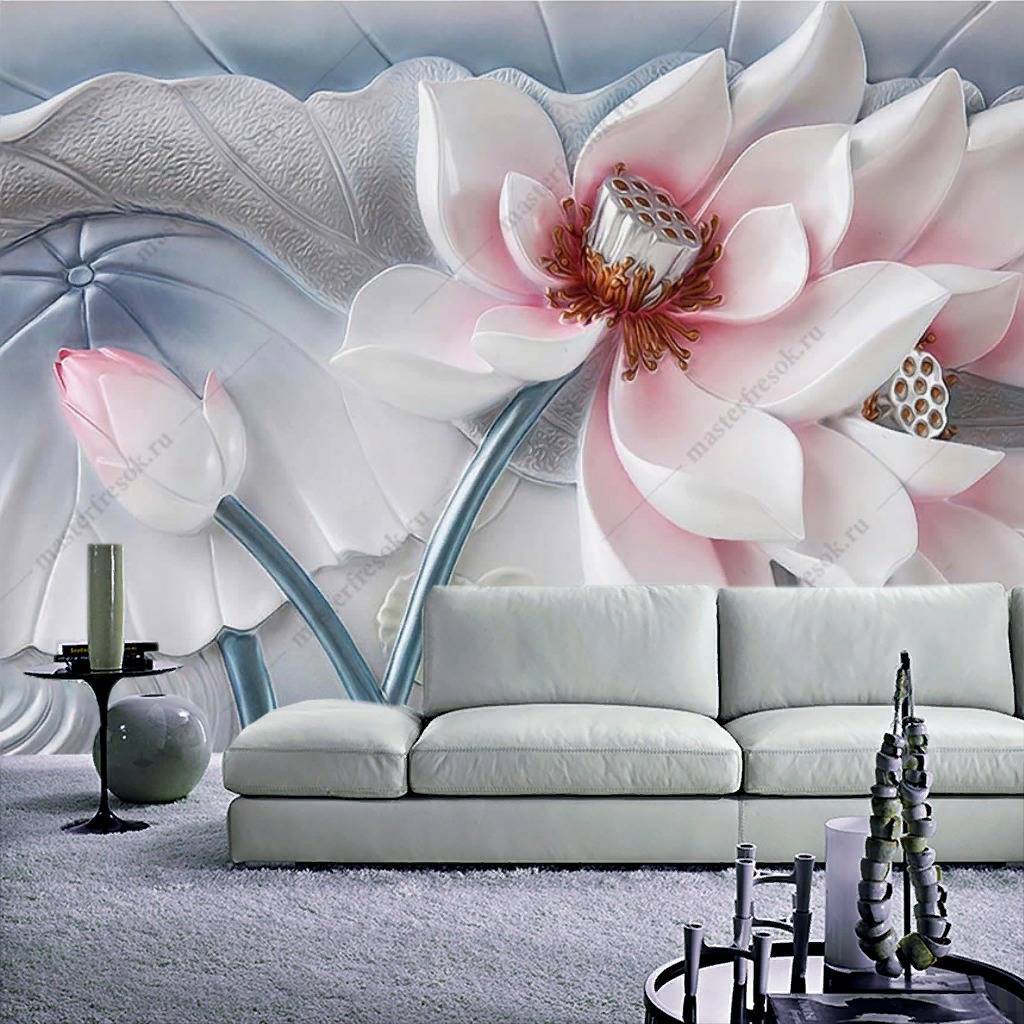 Фотообои 3д Объемный бело-розовый цветок  10-846