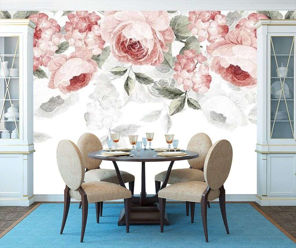 Фотообои в интерьере цветы на холсте  15-740 фото