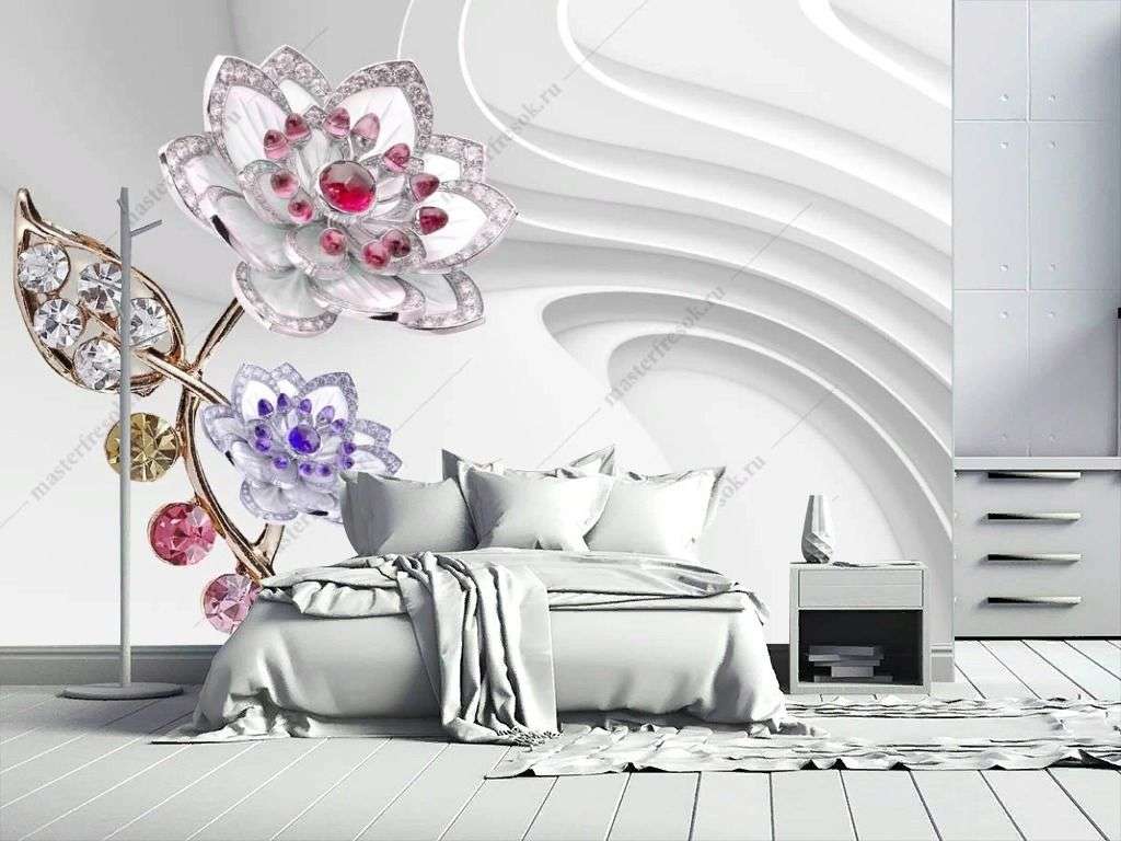Фотообои в интерьере 3д драгоценный цветок  10-919 фото