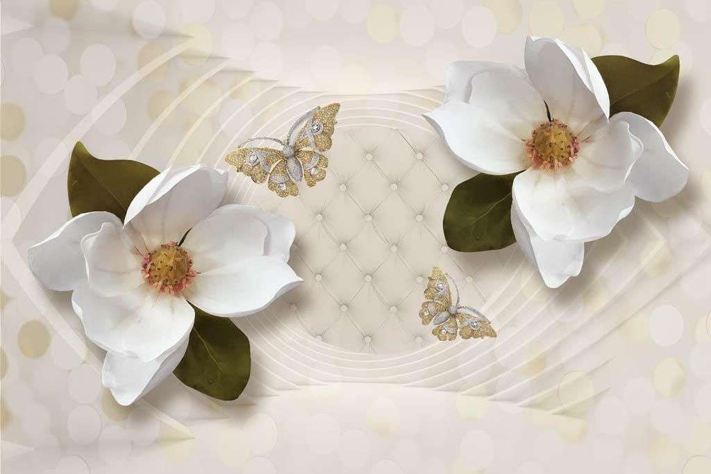 Фотообои в интерьере 3д большие белые цветы  10-923 фото