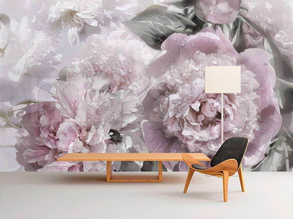 Фотообои в интерьере букет не ярких пионов  7-929 фото