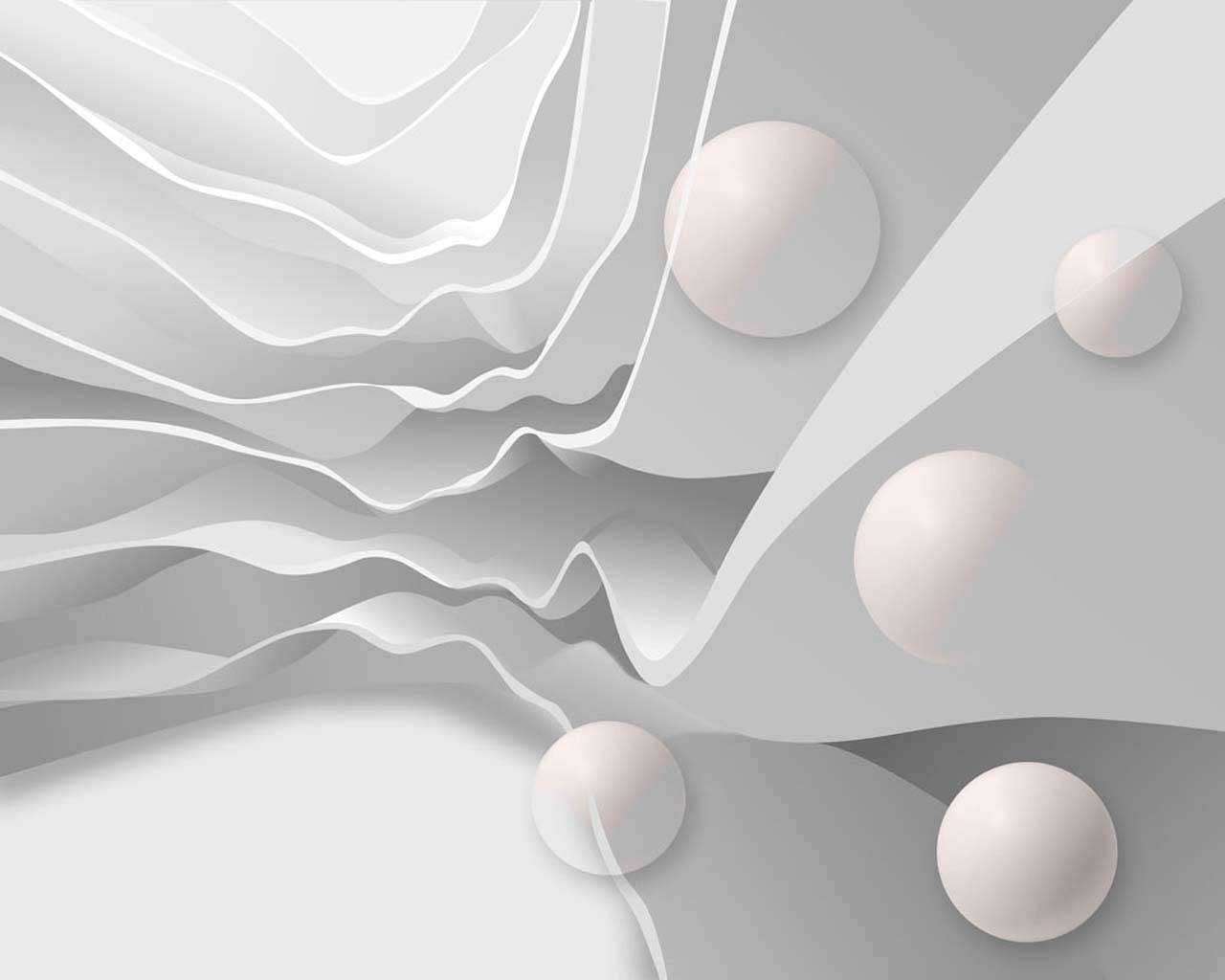 Фотообои в интерьере 3д волна и шары  10-555 фото