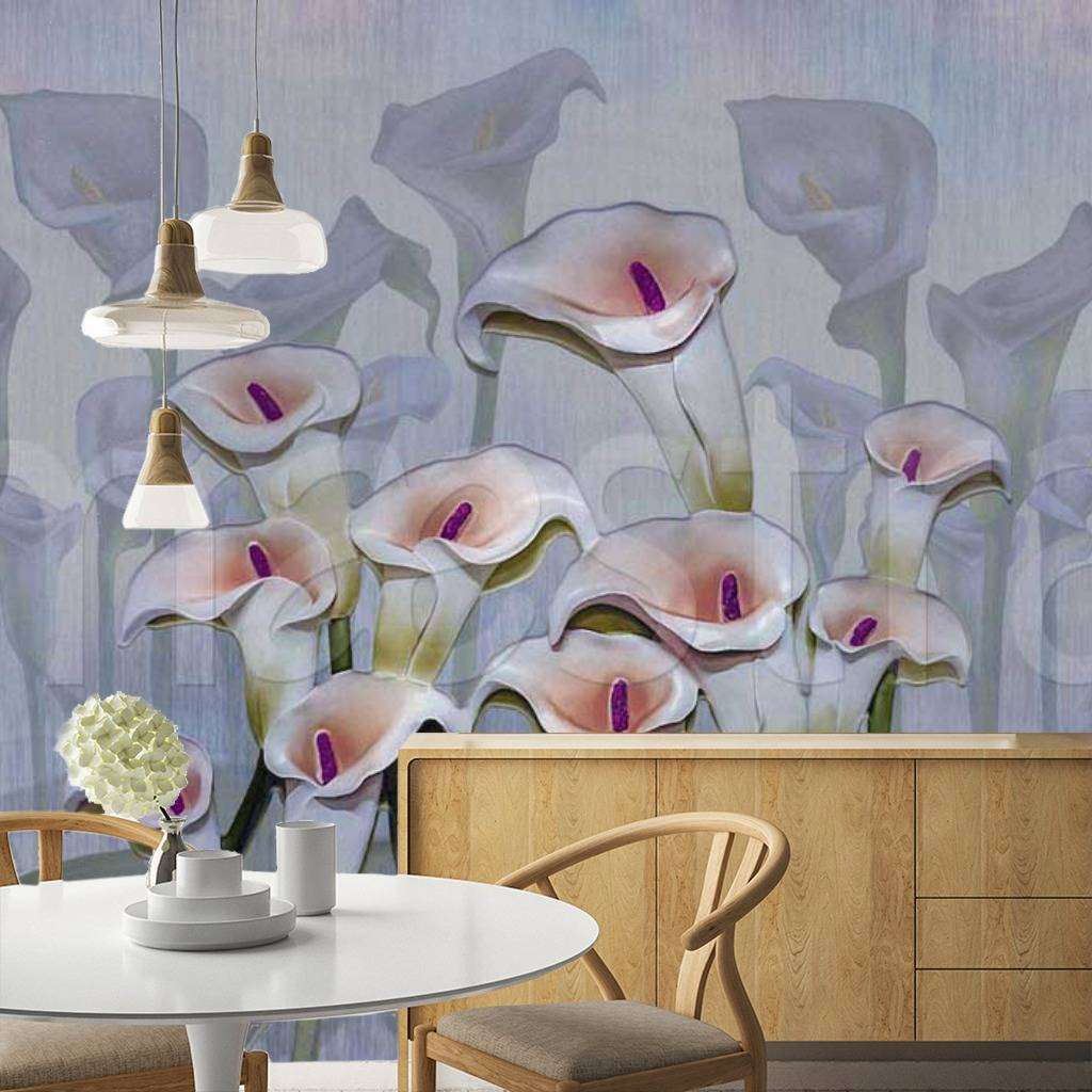 Фотообои в интерьере каллы на сером фоне  7-435 фото