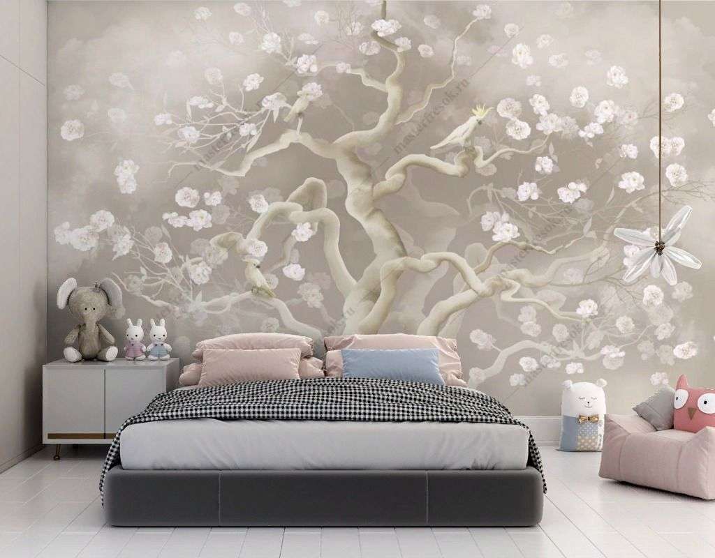 Фотообои в интерьере дерево цветущее  13-592 фото