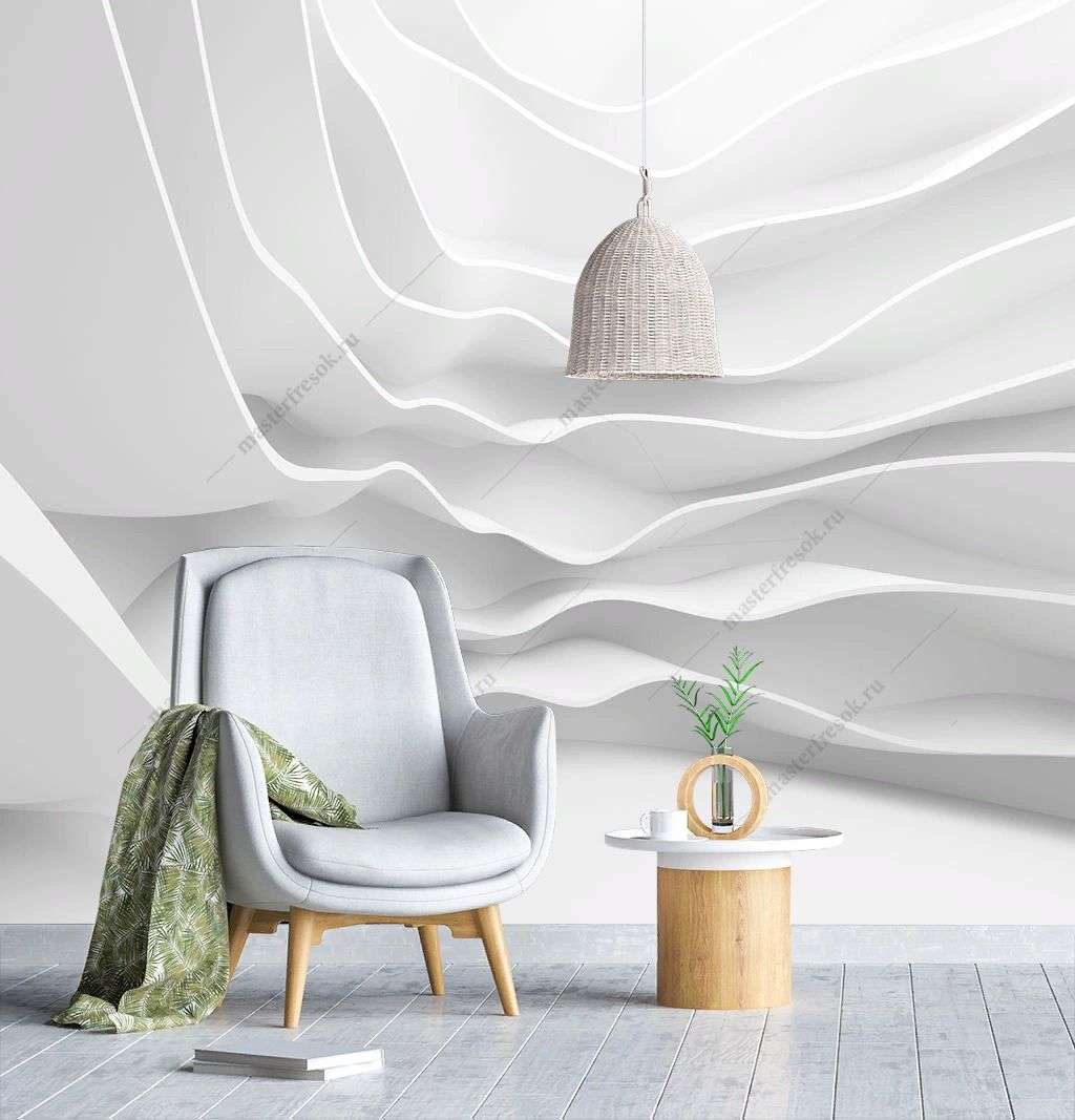 Фотообои в интерьере 3д абстрактные волны  10-898 фото