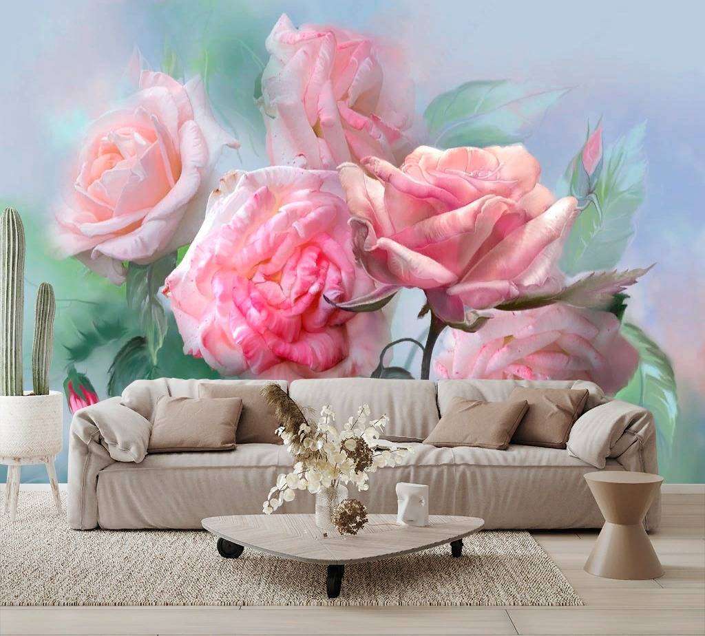 Фотообои в интерьере яркие розы  13-266 фото