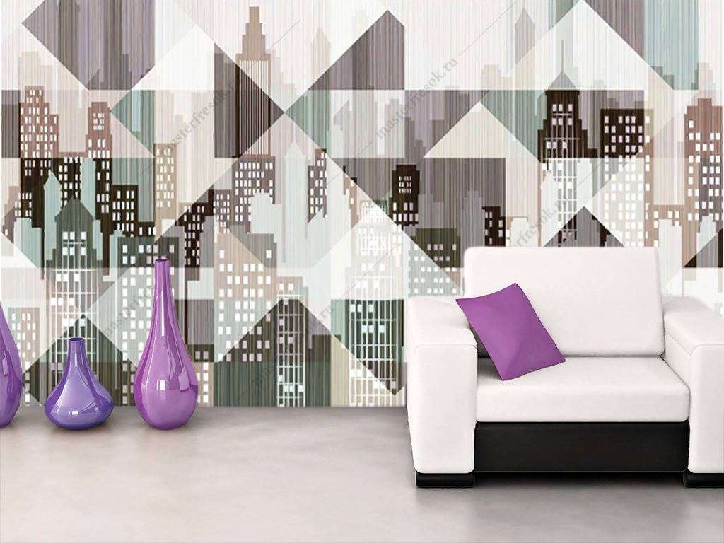 Фотообои в интерьере нарисованный город  15-847 фото