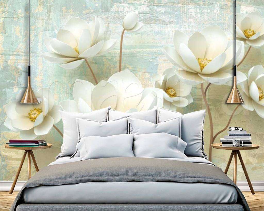 Фотообои в интерьере трехмерный белый цветок  15-014 фото