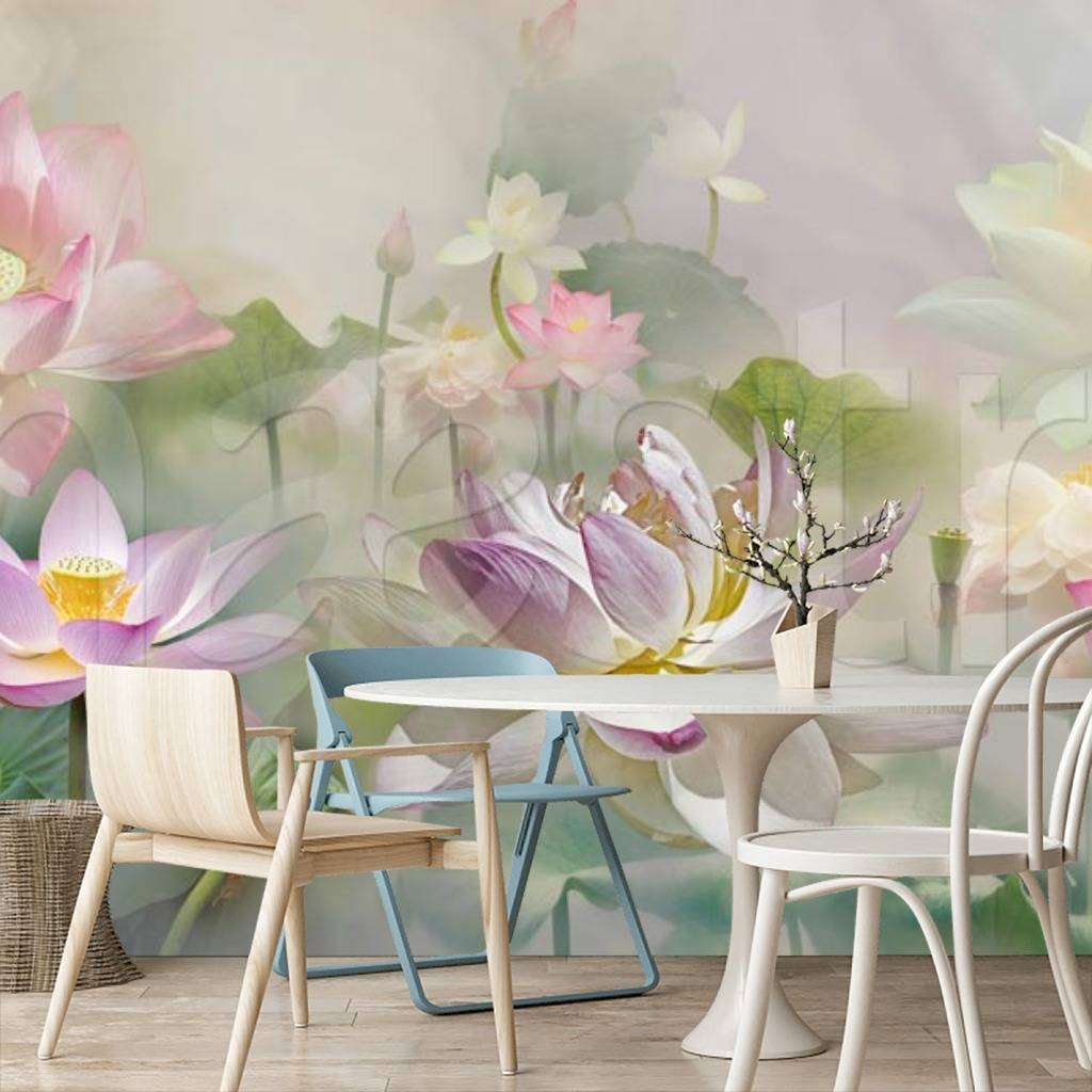 Фотообои в интерьере 3д розовые кувшинки  7-511 фото