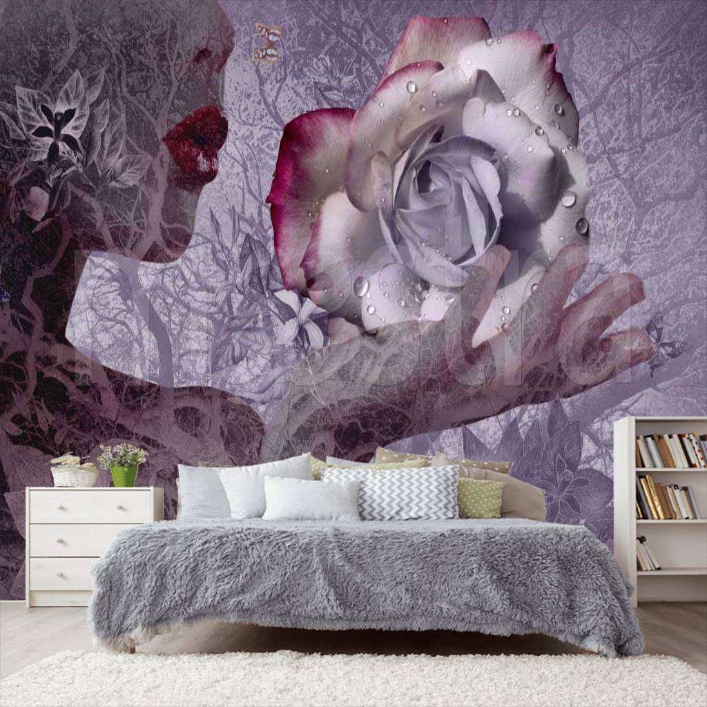 Фотообои в интерьере роза романтика в темных тонах  7-387 фото