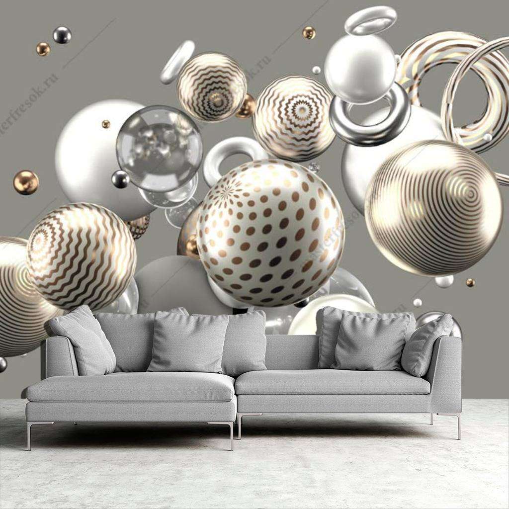 Фотообои в интерьере 3д серебряные шары  10-827 фото