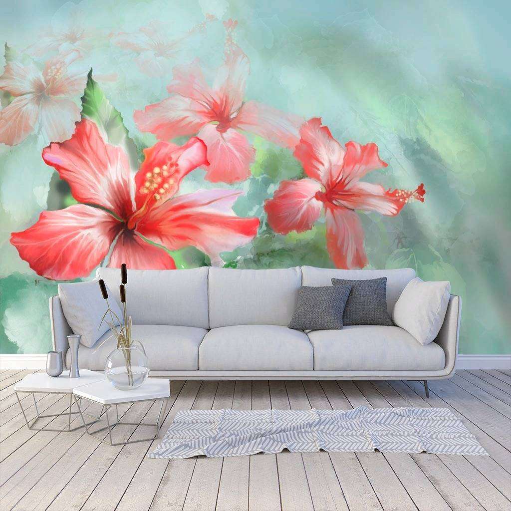 Фотообои в интерьере гибискус розовый  13-280 фото