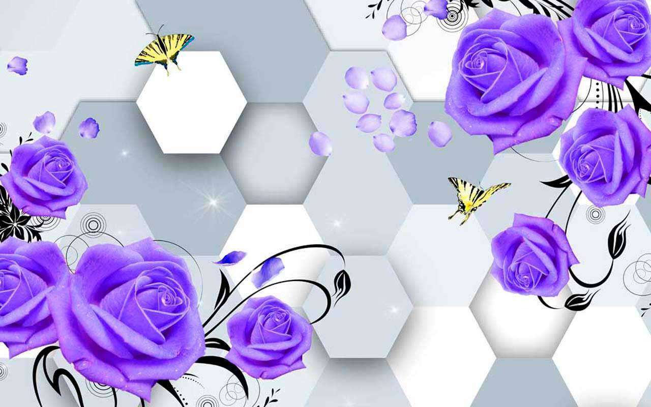 Фотообои в интерьере сиреневые цветы на сотах 3д  10-395 фото