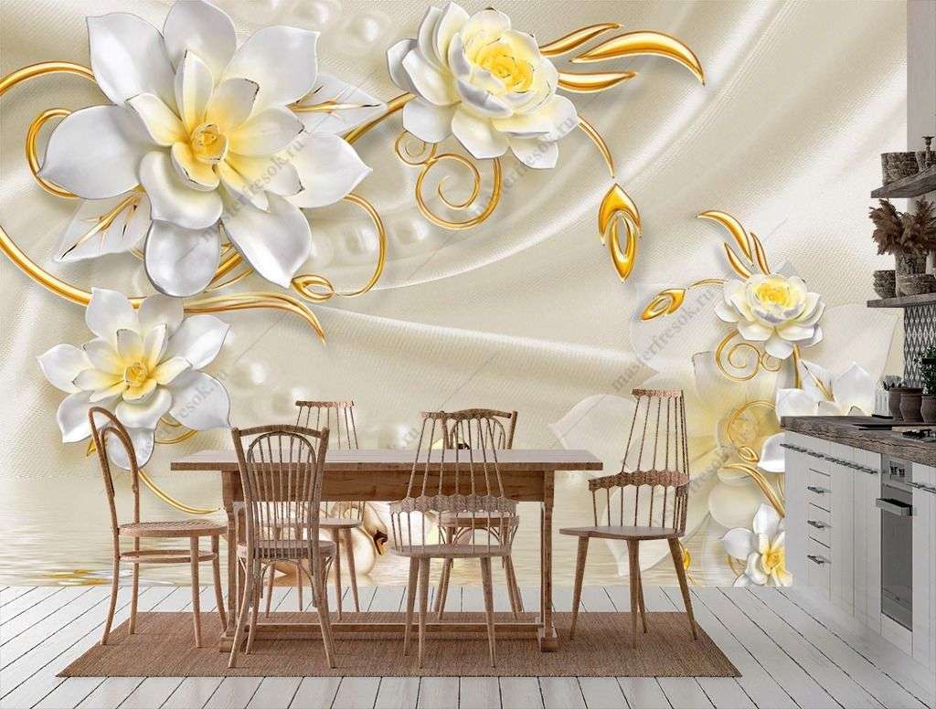 Фотообои в интерьере жемчужные лебеди  9-1737 фото