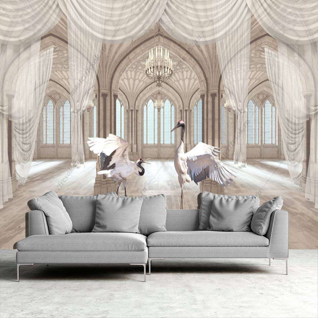 Фотообои в интерьере японский журавль  10-720 фото