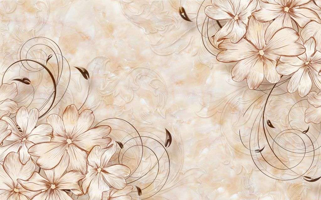 Фотообои в интерьере 3д бежевые цветочки  10-627 фото