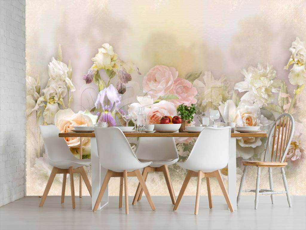 Фотообои в интерьере крупные розы на стену  7-684 фото