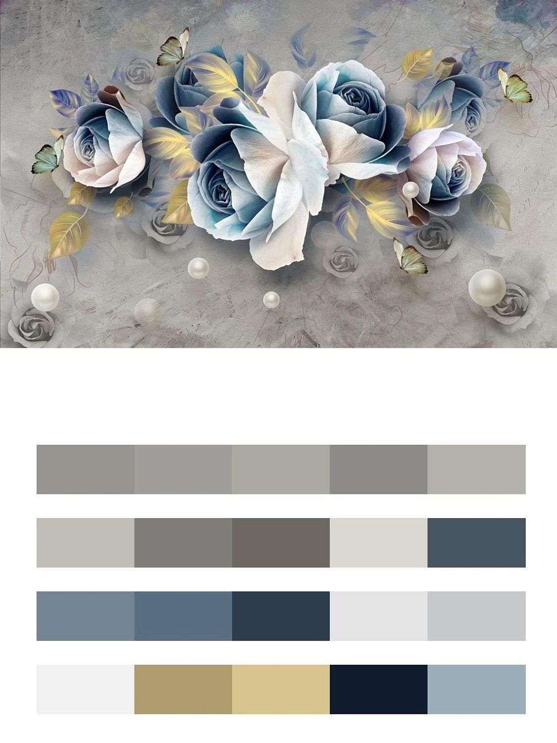 3d синие цветы  10-675