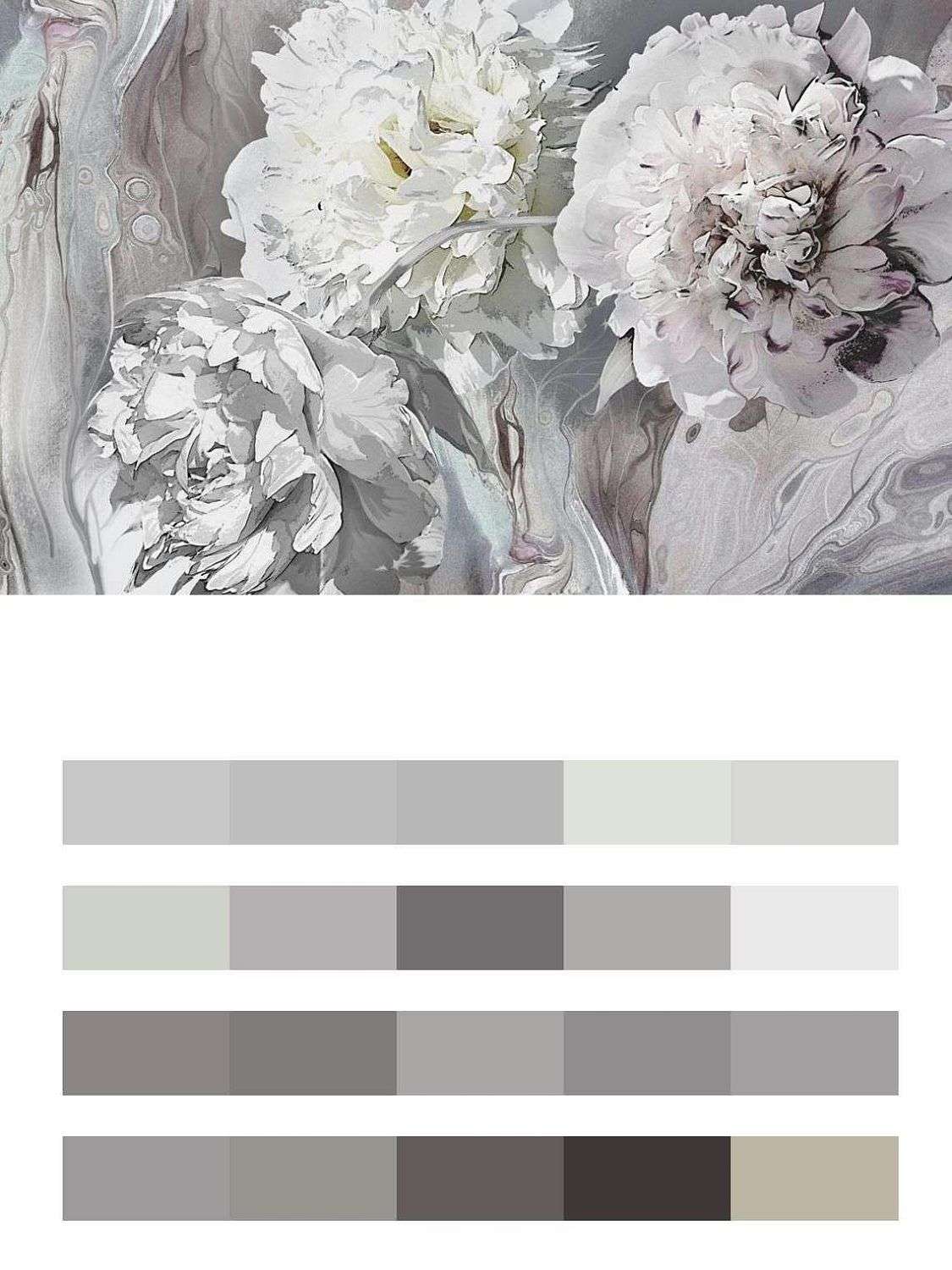 Пионы 3д серые  13-230