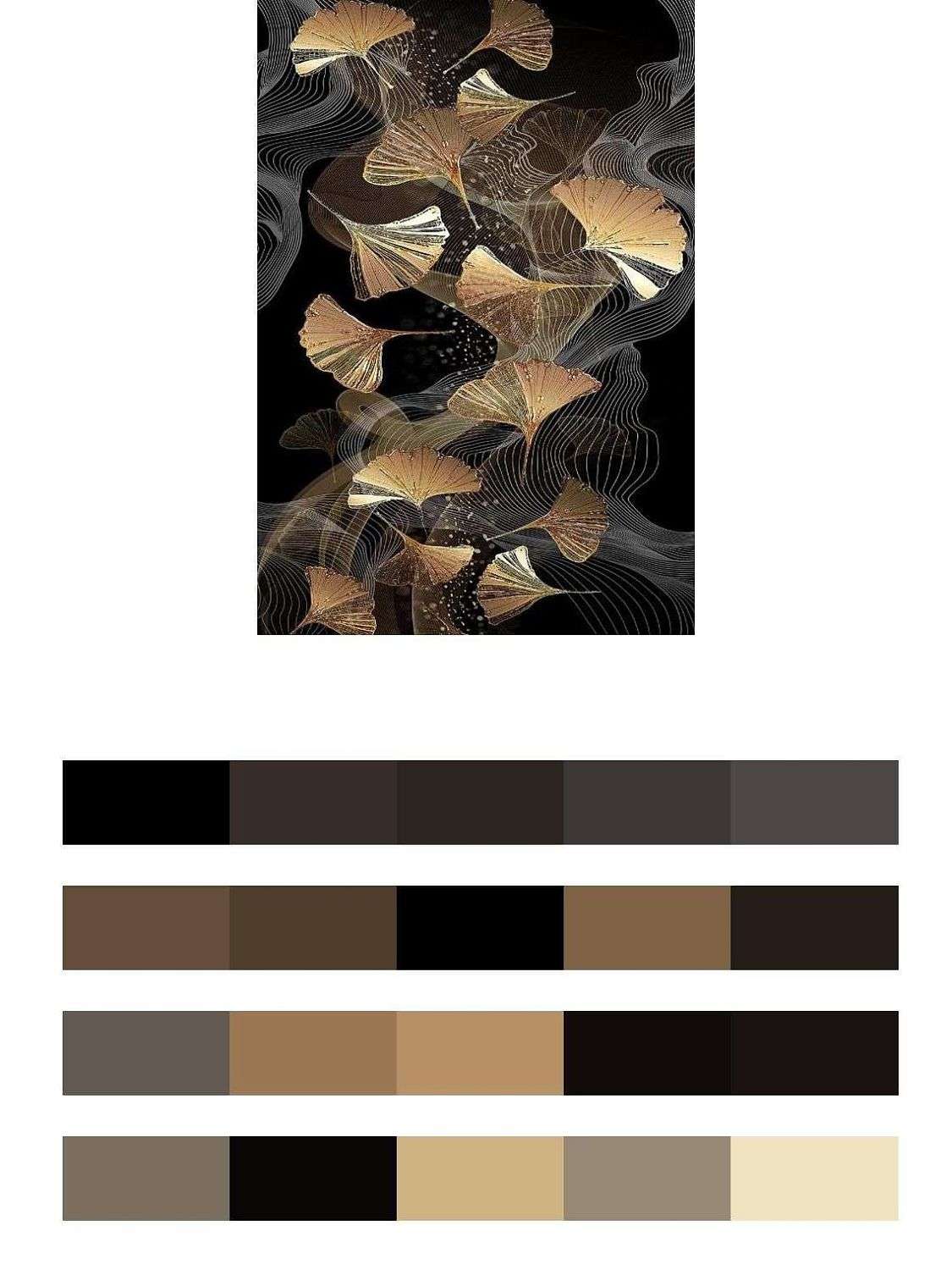 Золотые листья на черном фоне  9-1435