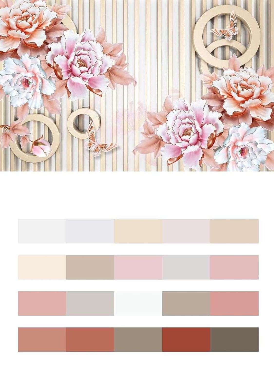 3д розы на полосатом фоне  10-670