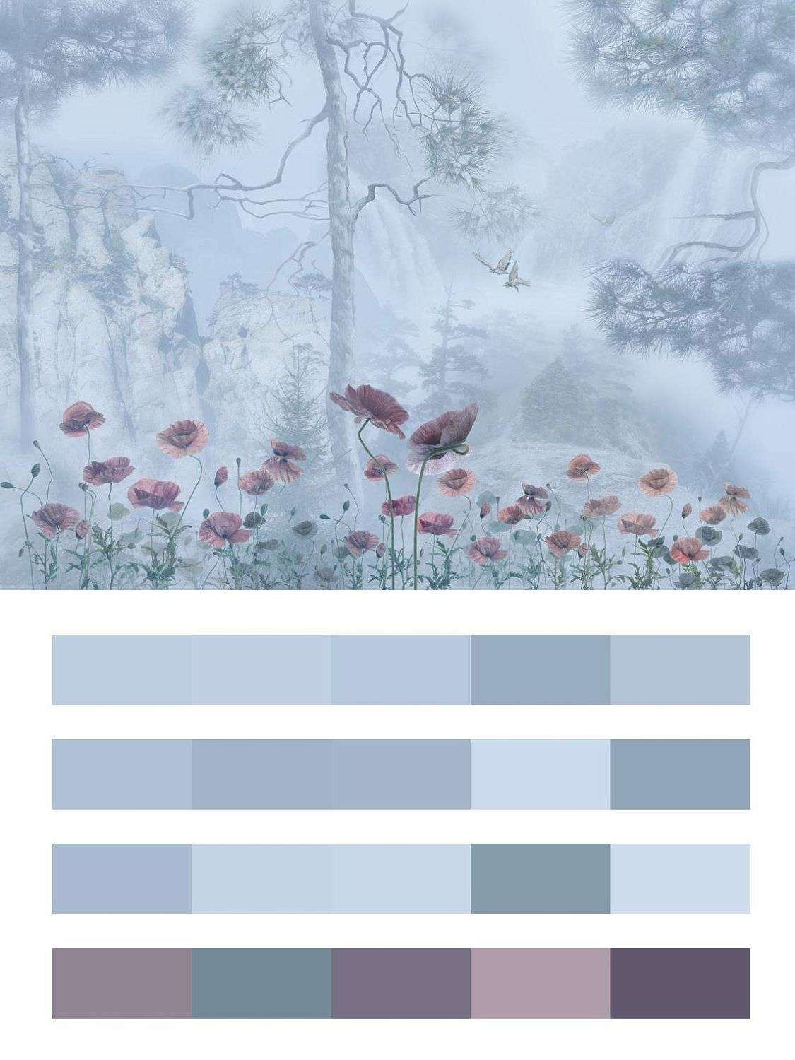 Лес и красные цветы  13-046