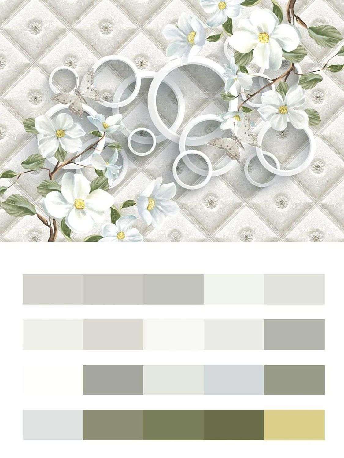 3д Белые круги с цветами  10-904