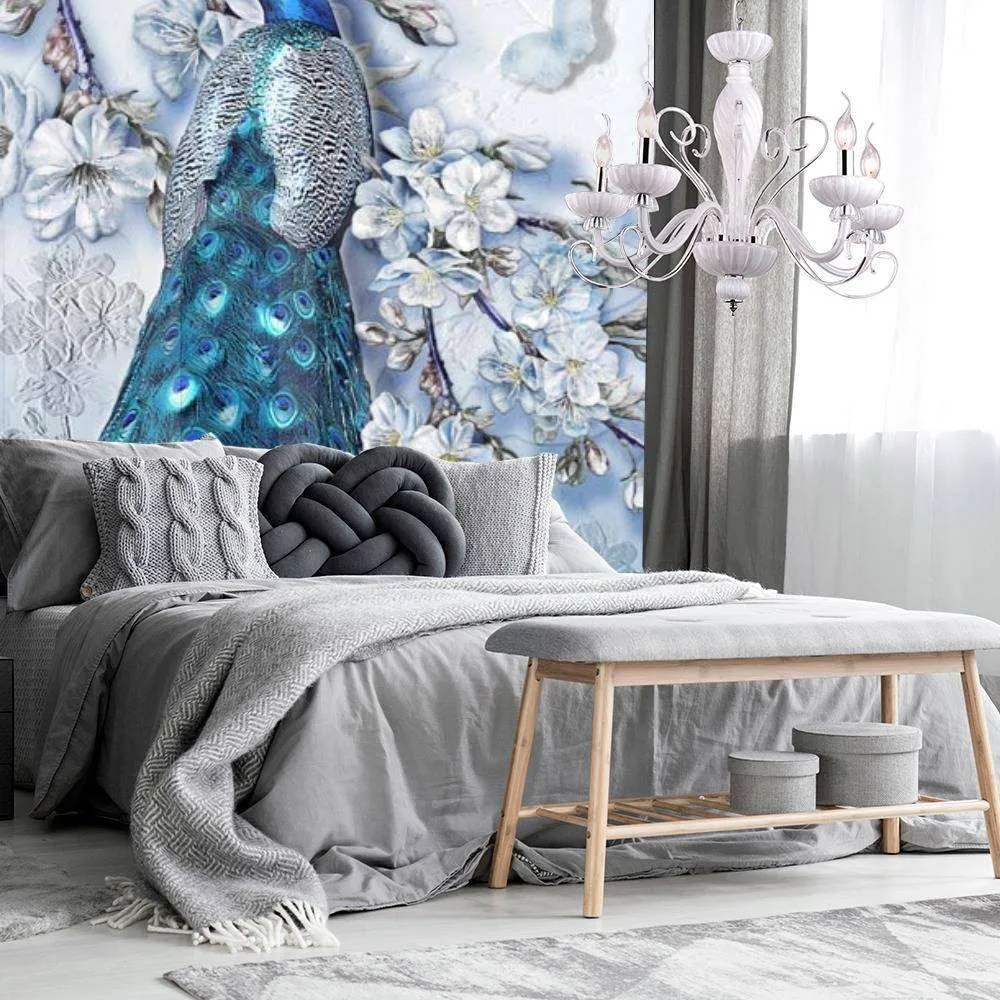 Фотообои в интерьере синий павлин  7-512 фото
