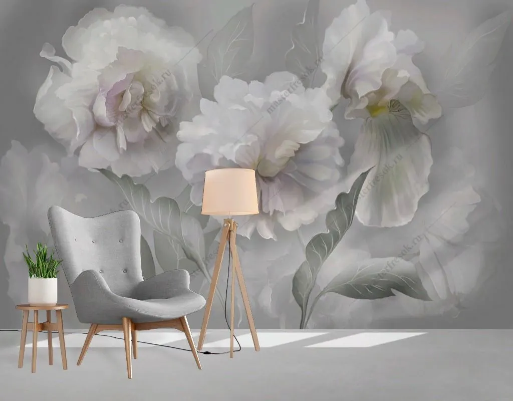 Фотообои в интерьере 3d пионы  13-487 фото