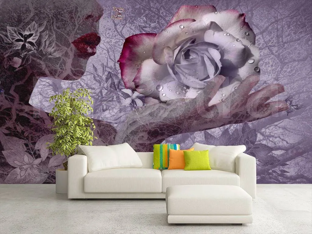 Фотообои в интерьере роза романтика в темных тонах  7-387 фото