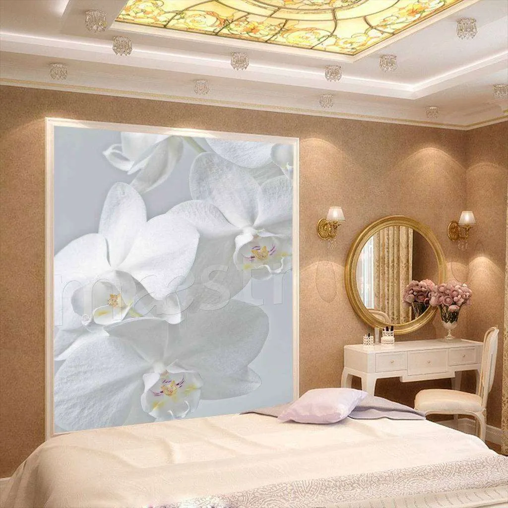 Фотообои в интерьере белая орхидея нарядная  10-155 фото