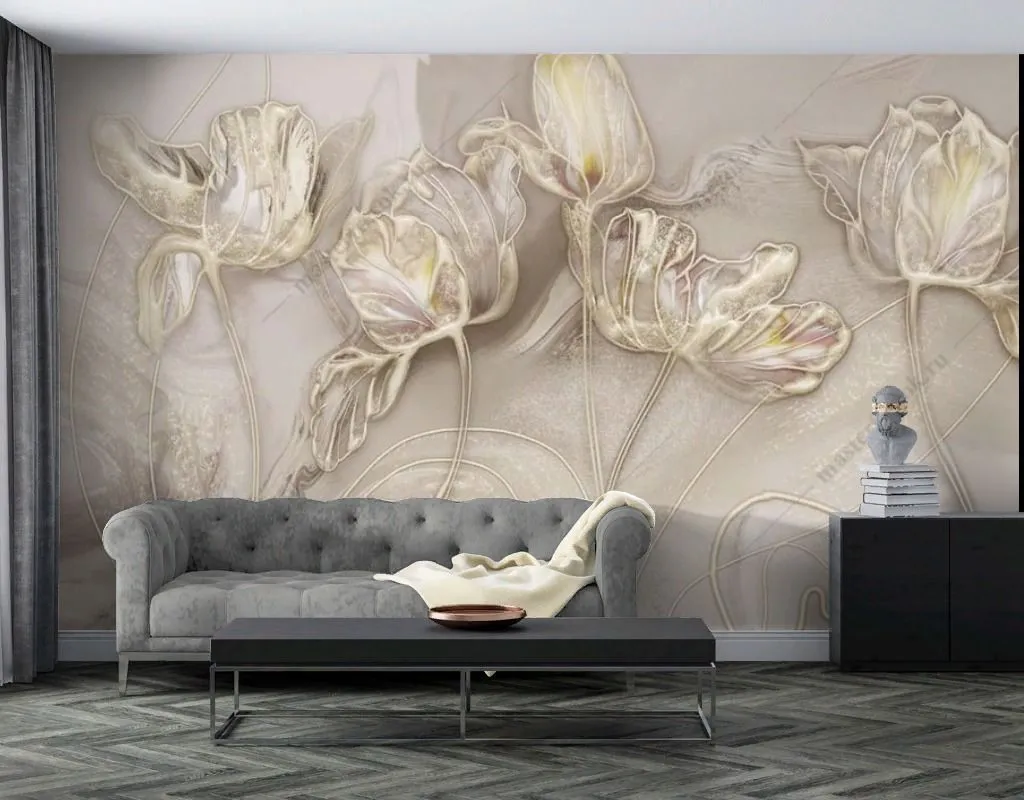 Фотообои в интерьере маки золотые  13-567 фото