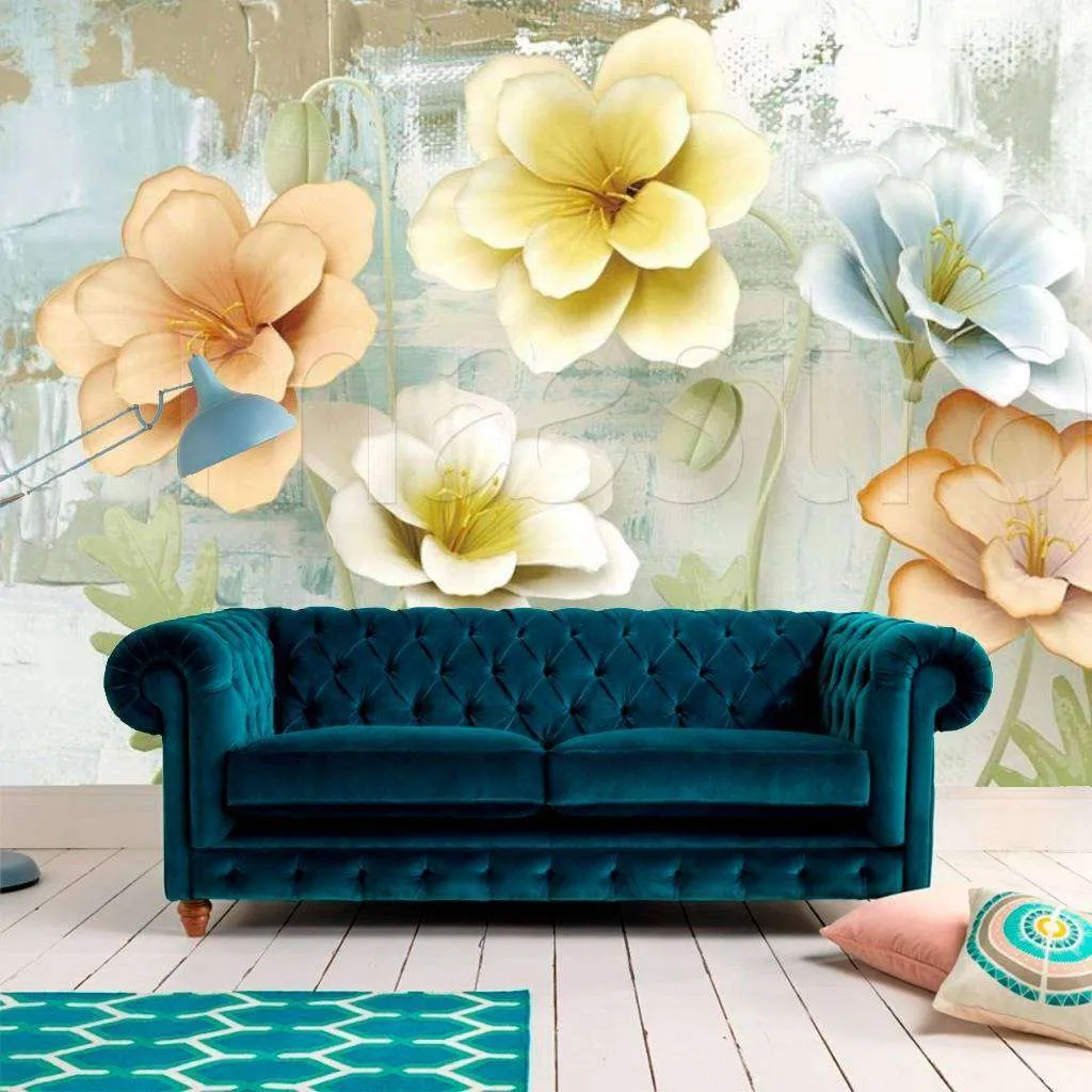 Фотообои в интерьере трехмерный рельефный цветок  15-013 фото