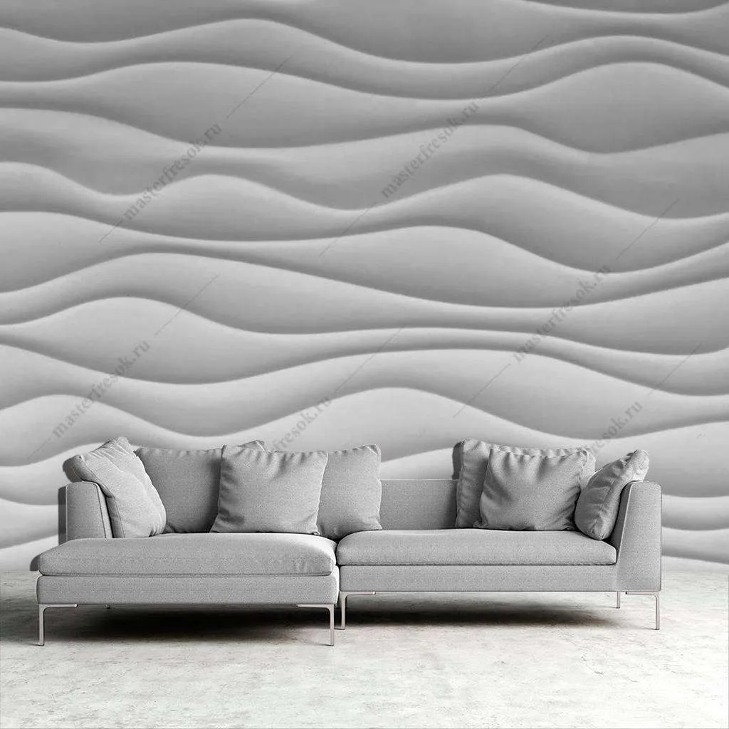 Фотообои в интерьере 3д белые волны  10-777 фото