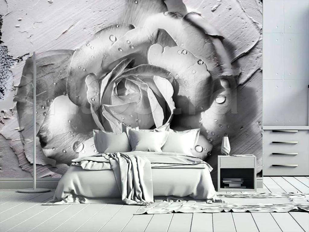 Фотообои Объемная роза с каплями росы из лепнины  7-491