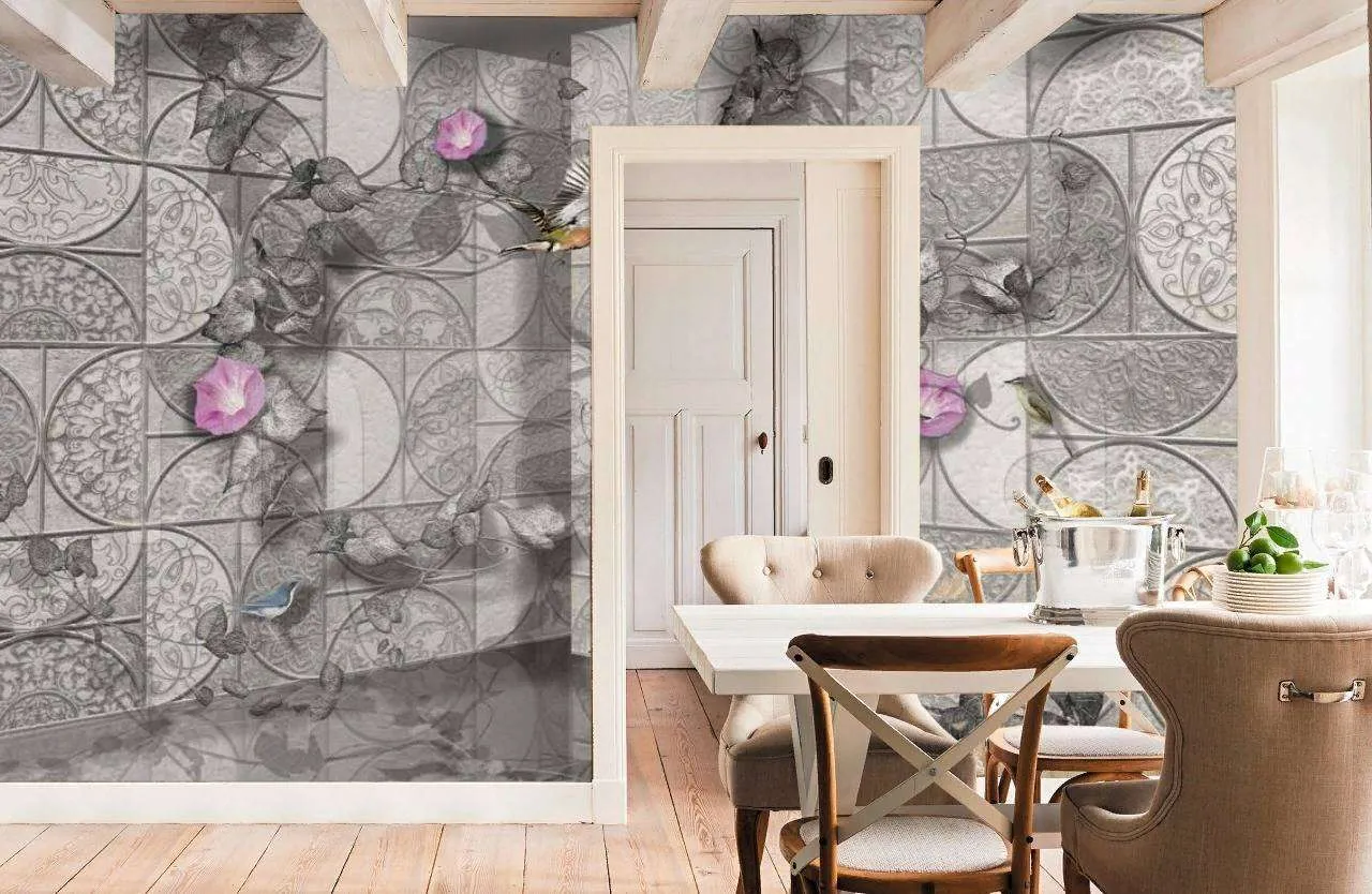 Фотообои в интерьере 3д стена с цветами  7-712 фото