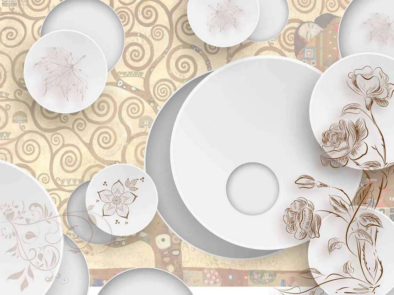 Фотообои в интерьере 3д шары с цветами  7-839 фото