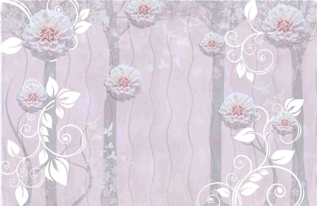 Фотообои в интерьере стереоскопические нежно розовые цветы на фоне 3д  7-469 фото