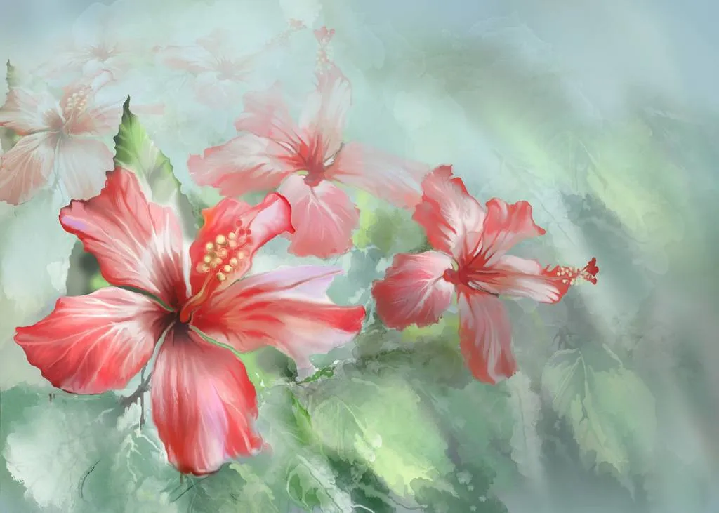 Фотообои в интерьере гибискус розовый  13-280 фото