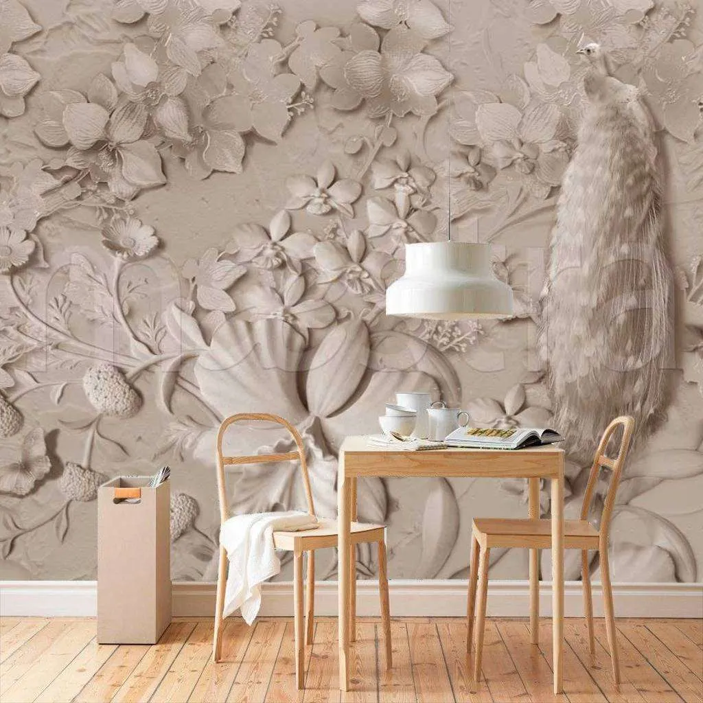 Фотообои в интерьере объемные арт цветы монохром  7-494 фото