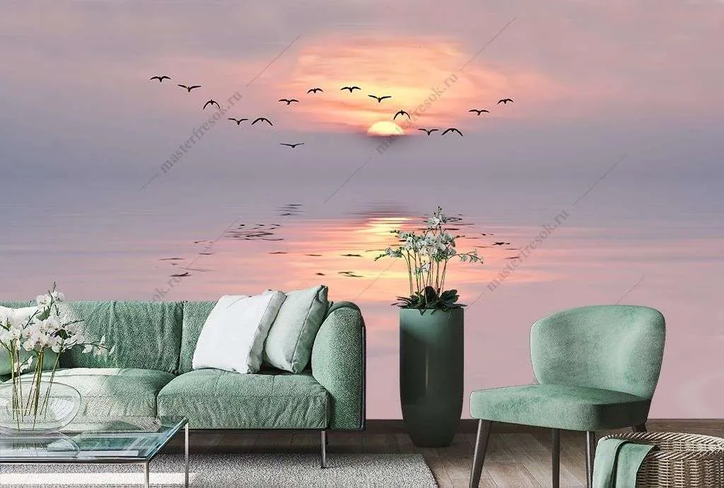 Фотообои в интерьере море на закате  9-1482 фото