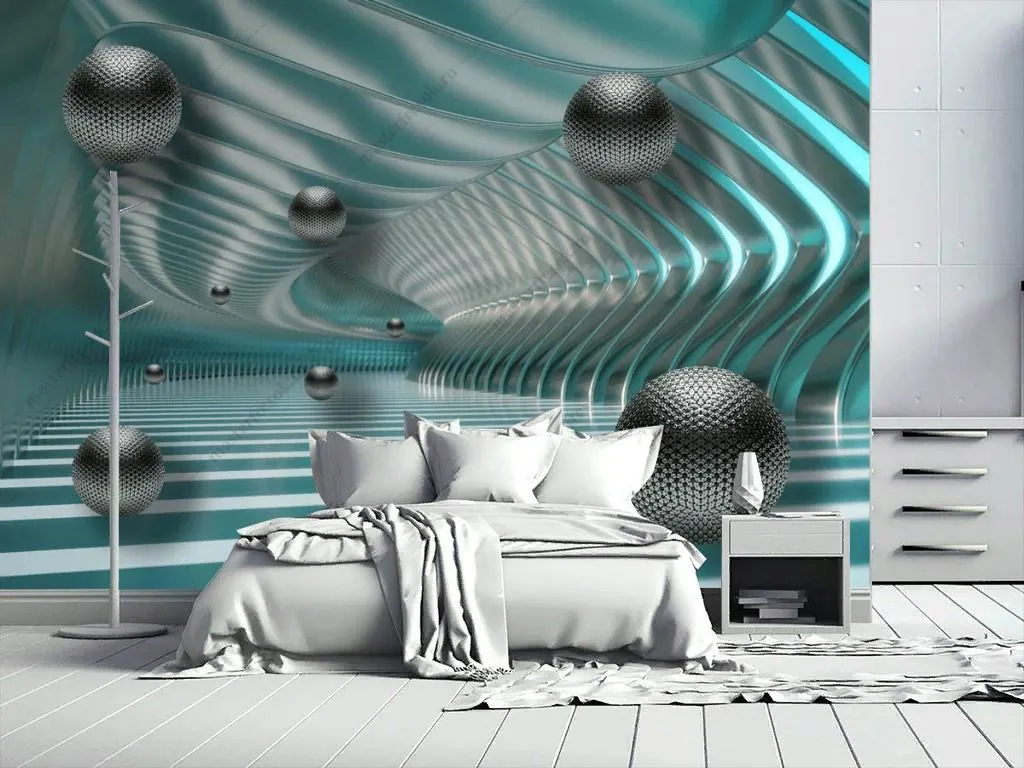 Фотообои в интерьере 3д черные шары  10-911 фото