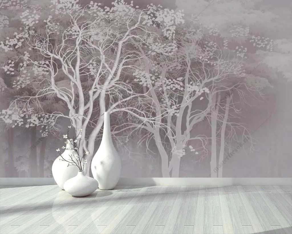 Фотообои в интерьере деревья на бежевом фоне  13-357 фото
