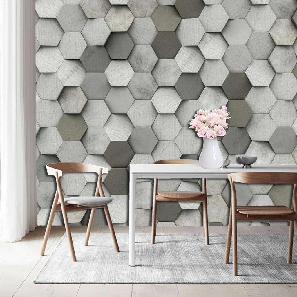 Фотообои в интерьере 3д серые соты  10-781 фото