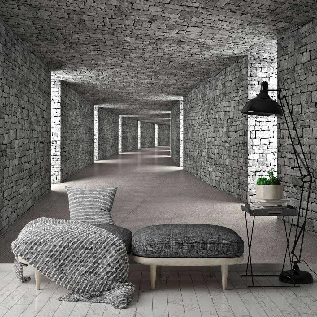 Фотообои в интерьере кирпичный тоннель  10-864 фото