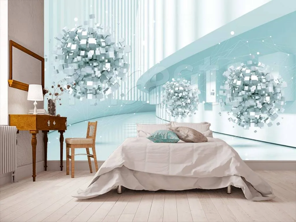 Фотообои в интерьере 3д распадающиеся шары  10-509 фото