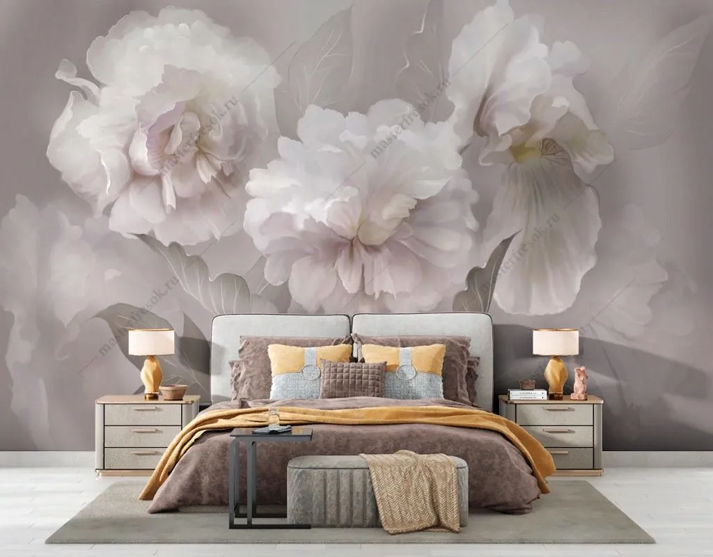 Фотообои в интерьере фреска пионы  13-486 фото
