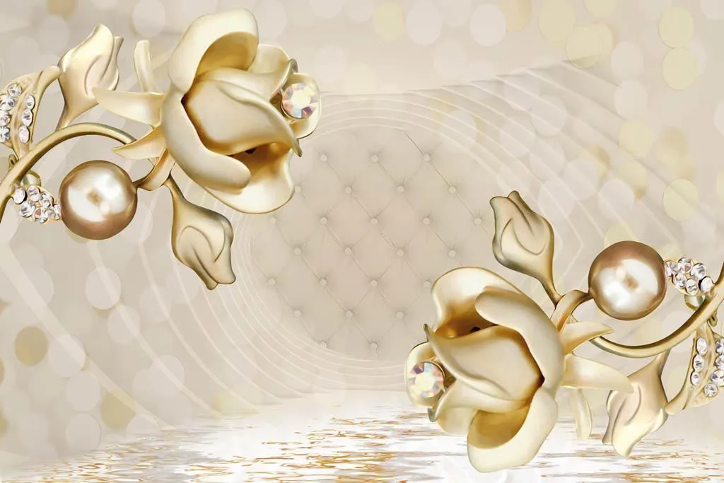 Фотообои в интерьере 3д цветы из золота  10-924 фото