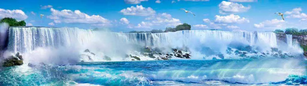 Фотообои в интерьере водопад в дымке панорама  7-507 фото