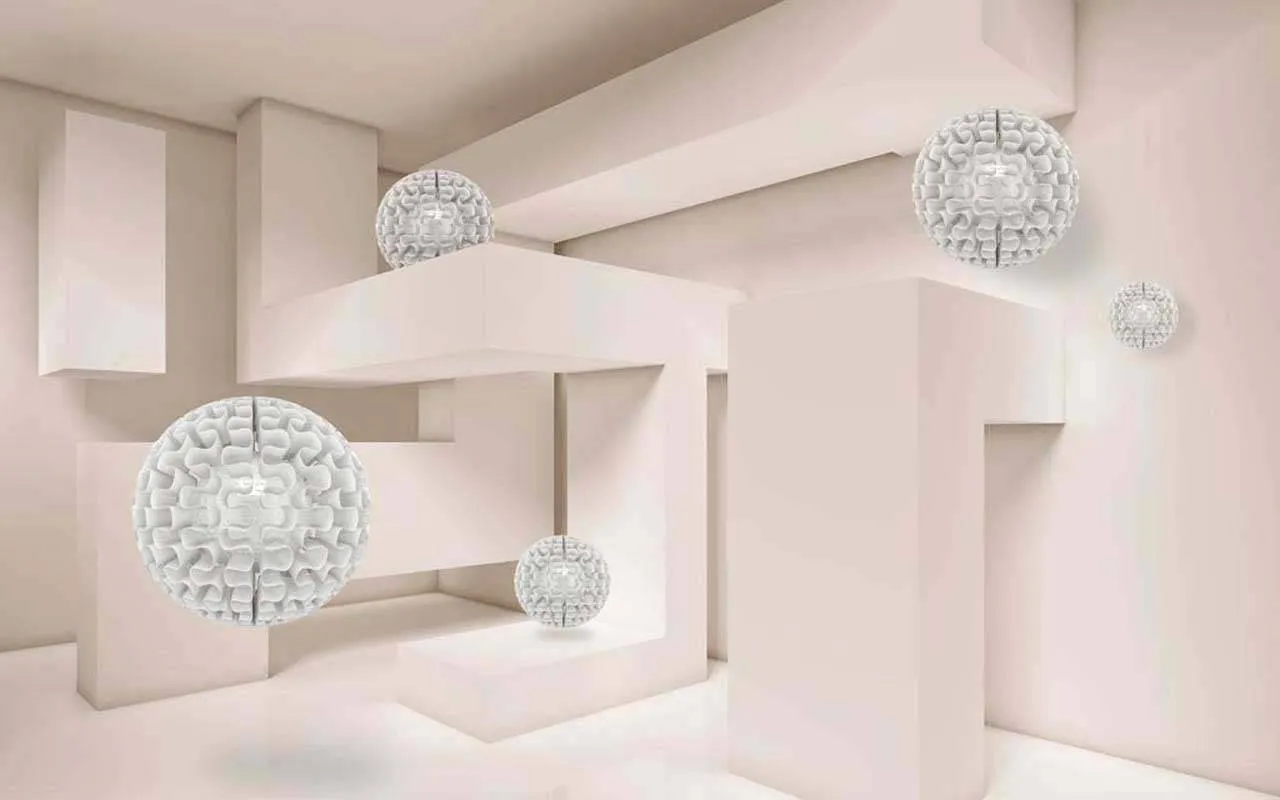 Фотообои в интерьере 3д шары летающие в пространстве  10-528 фото